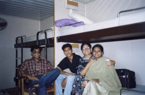 A family relaxes inside the   MV Nancowry during their journey to Port Blair