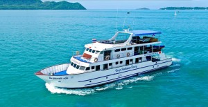 A chartered boat at the Cinque Islands