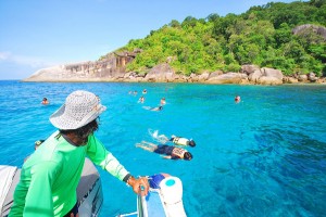 A group of tourist enjoying swimming and snorkeling