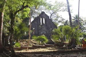 An old church of the colonial era today stands in ruins.