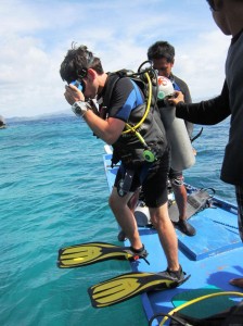 A diver in complete Scuba diving gear