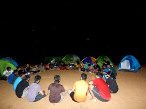 A group enjoys an overnight camp at the Prabalgad Fort