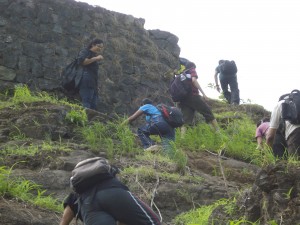 Trekkers make their way up to the summit.