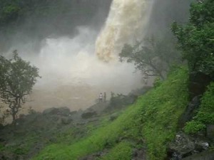 Dabhosa Waterfalls raging down during monsoon