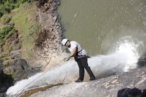 Rappelling at the falls