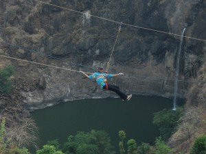 Flying Fox or Zip Line in full swing at the falls.